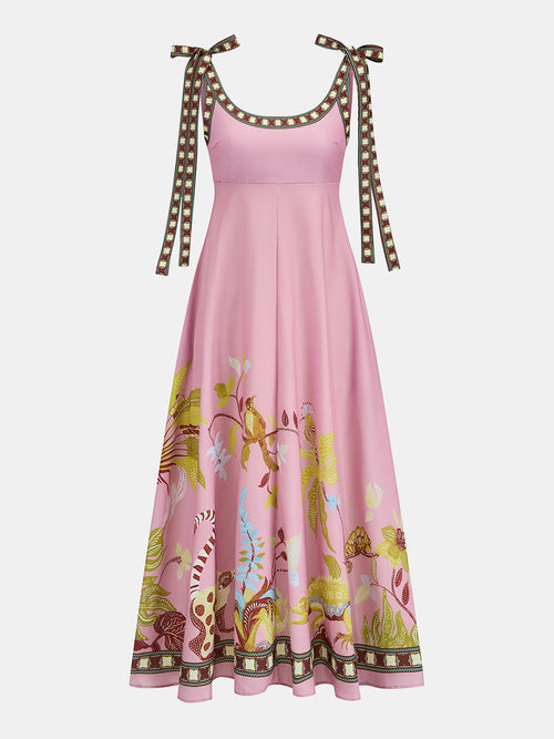 Tie Strap Printed Maxi Dress