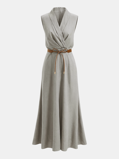 Belted Sleeveless Wrap Maxi Dress