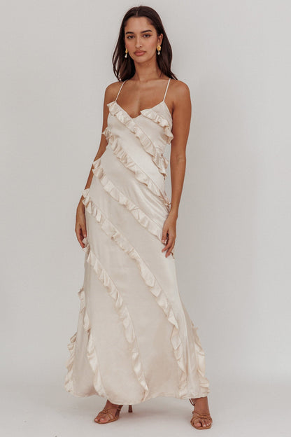 Arrabel Ruffle Trim Maxi Dress Champagne