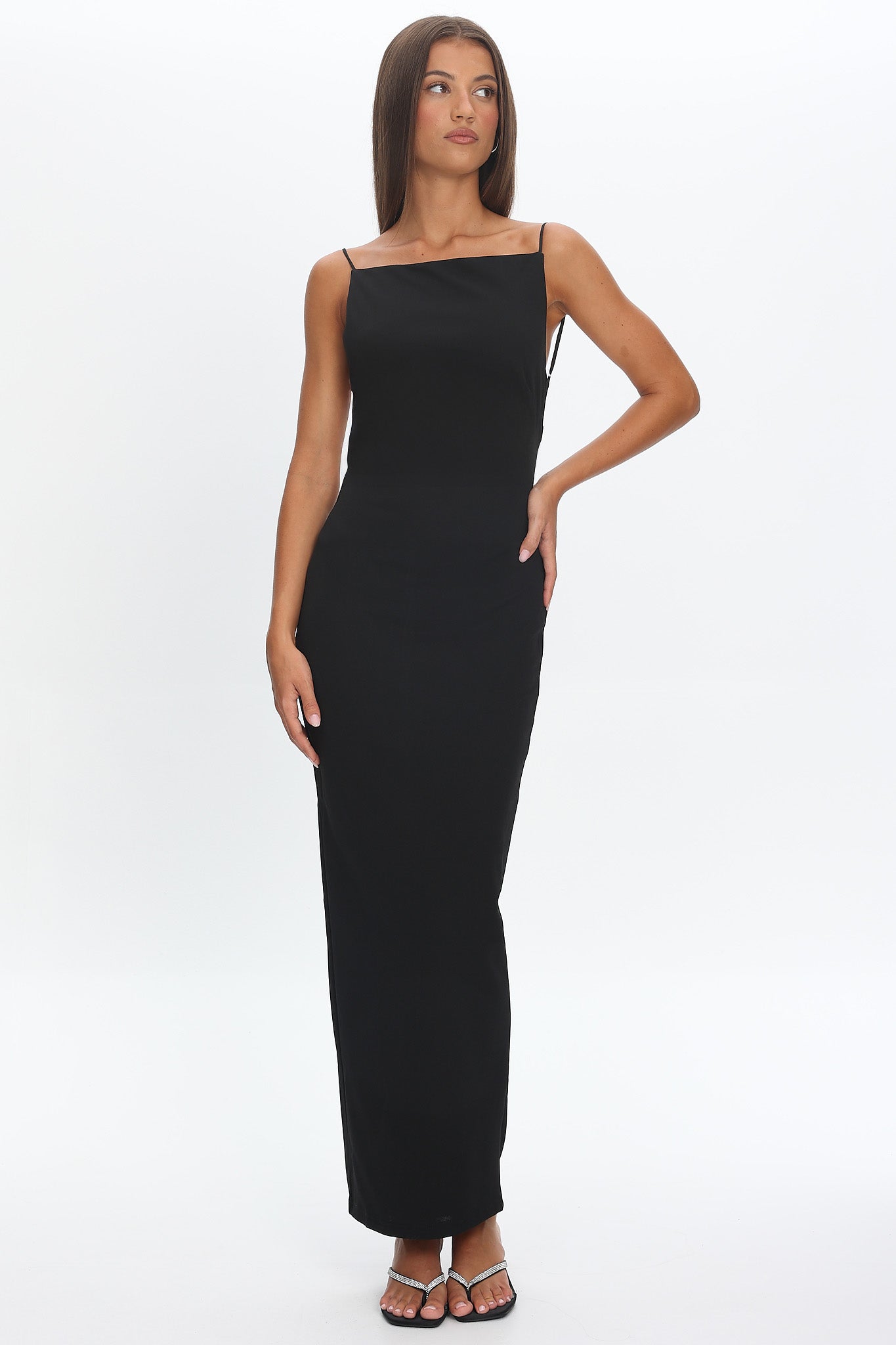 Yindi Backless Boat Neck Maxi Dress Black