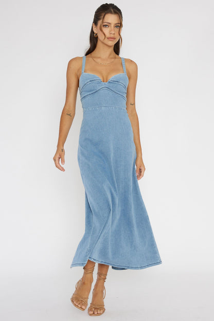 Love To Love Sweetheart Neckline Midi Dress Denim Blue
