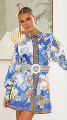 Annika Long Sleeve Mini Dress - Blue Doll