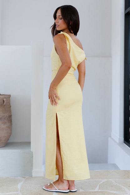 Arctic Allure Linen Maxi Dress Lemon