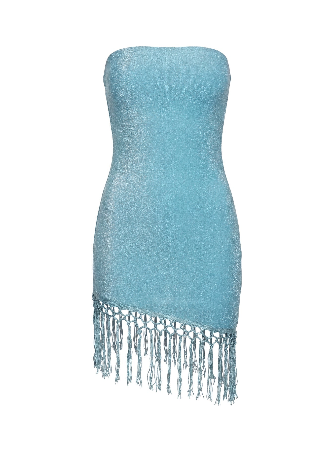 Keyana Strapless Tassel Mini Dress Blue Shimmer