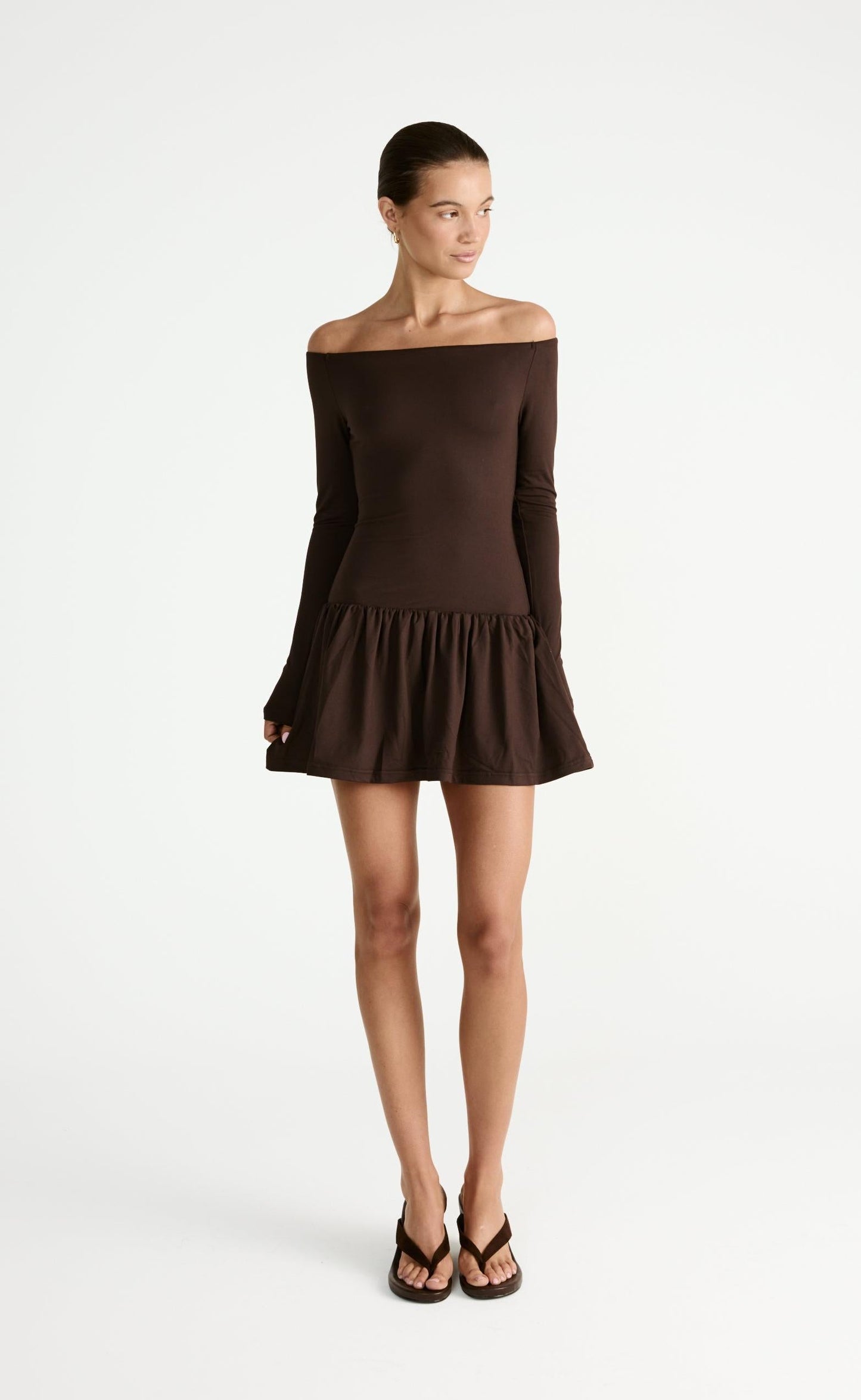 Yanna Long Sleeve Mini Dress (Chocolate)