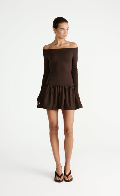 Yanna Long Sleeve Mini Dress (Chocolate)