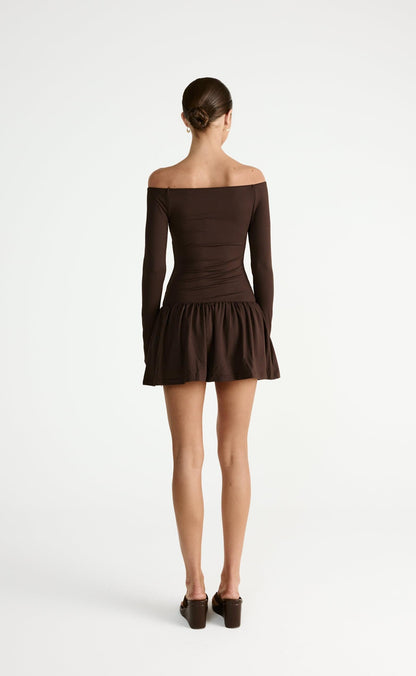 Yanna Long Sleeve Mini Dress (Chocolate)