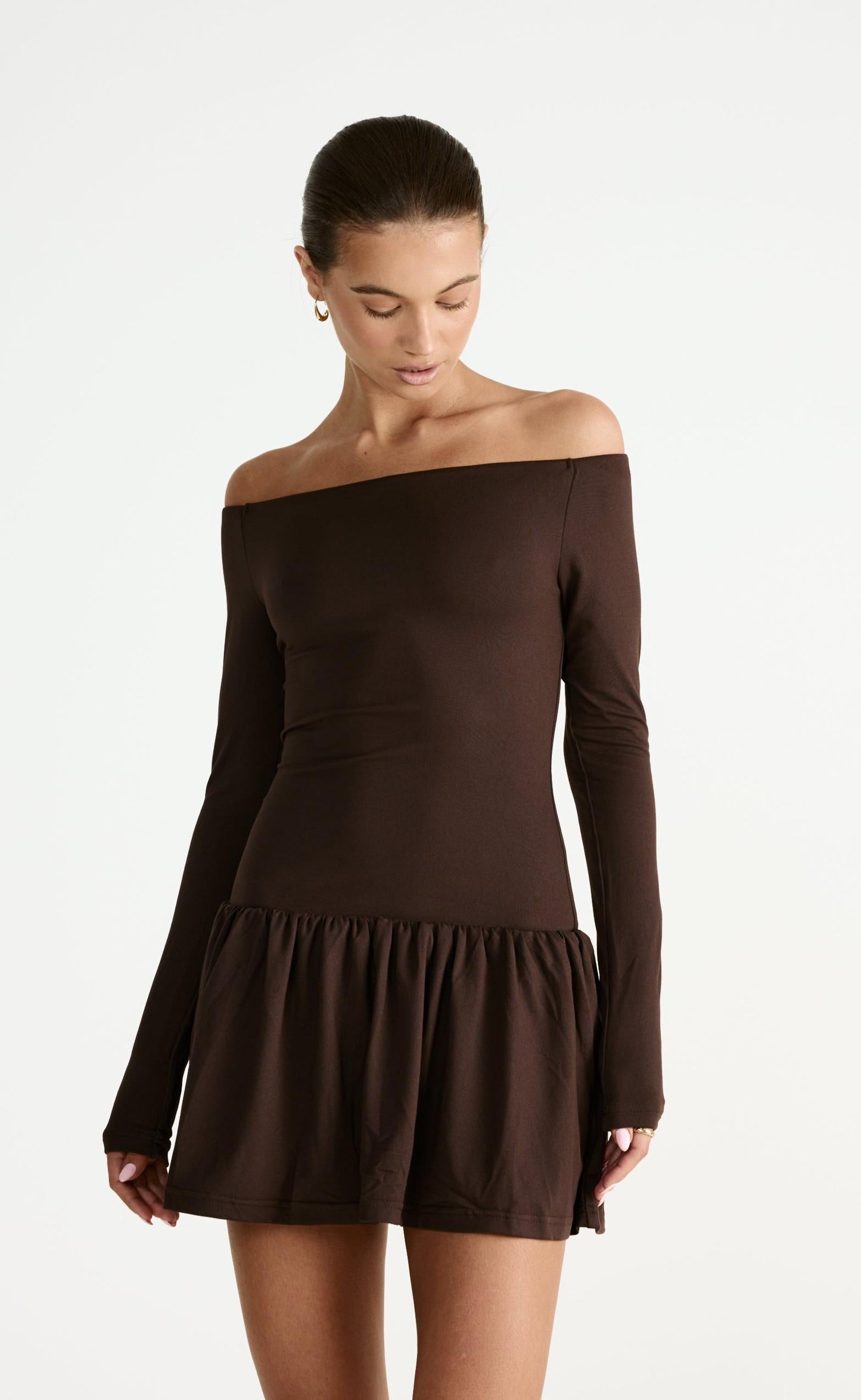 Yanna Long Sleeve Mini Dress (Chocolate)