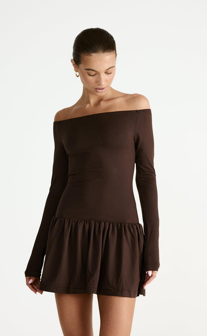 Yanna Long Sleeve Mini Dress (Chocolate)