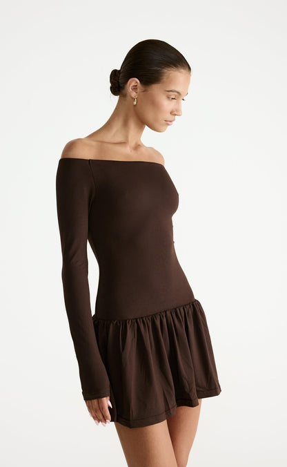 Yanna Long Sleeve Mini Dress (Chocolate)