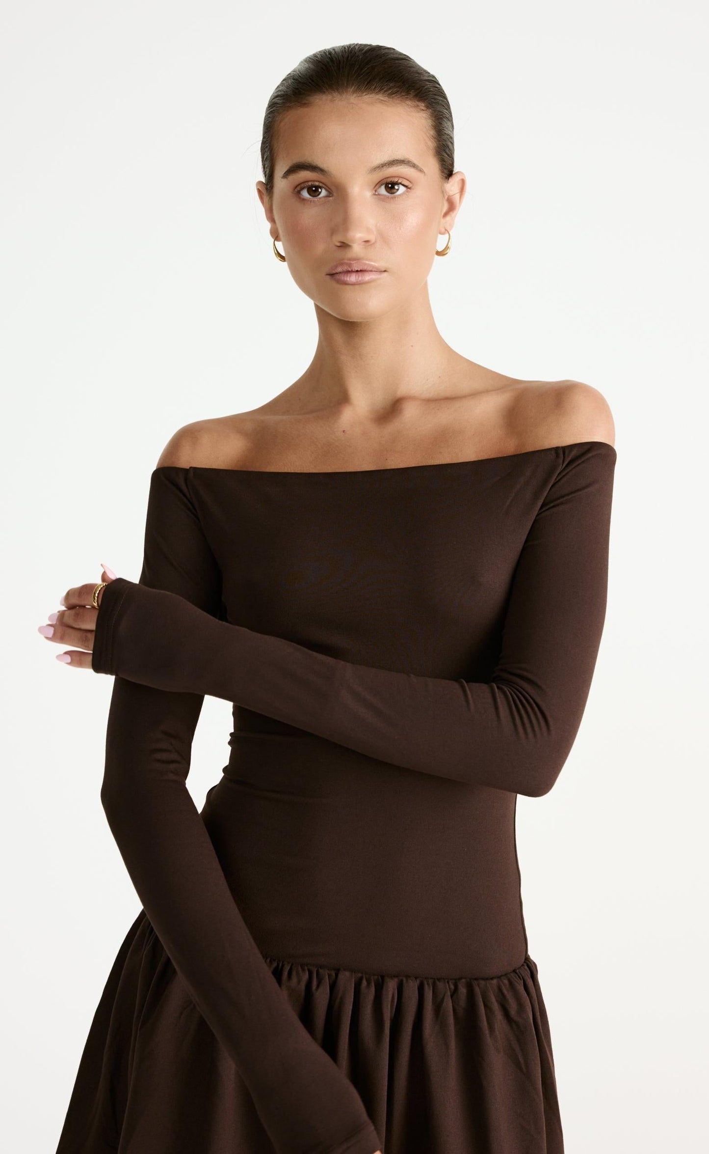 Yanna Long Sleeve Mini Dress (Chocolate)
