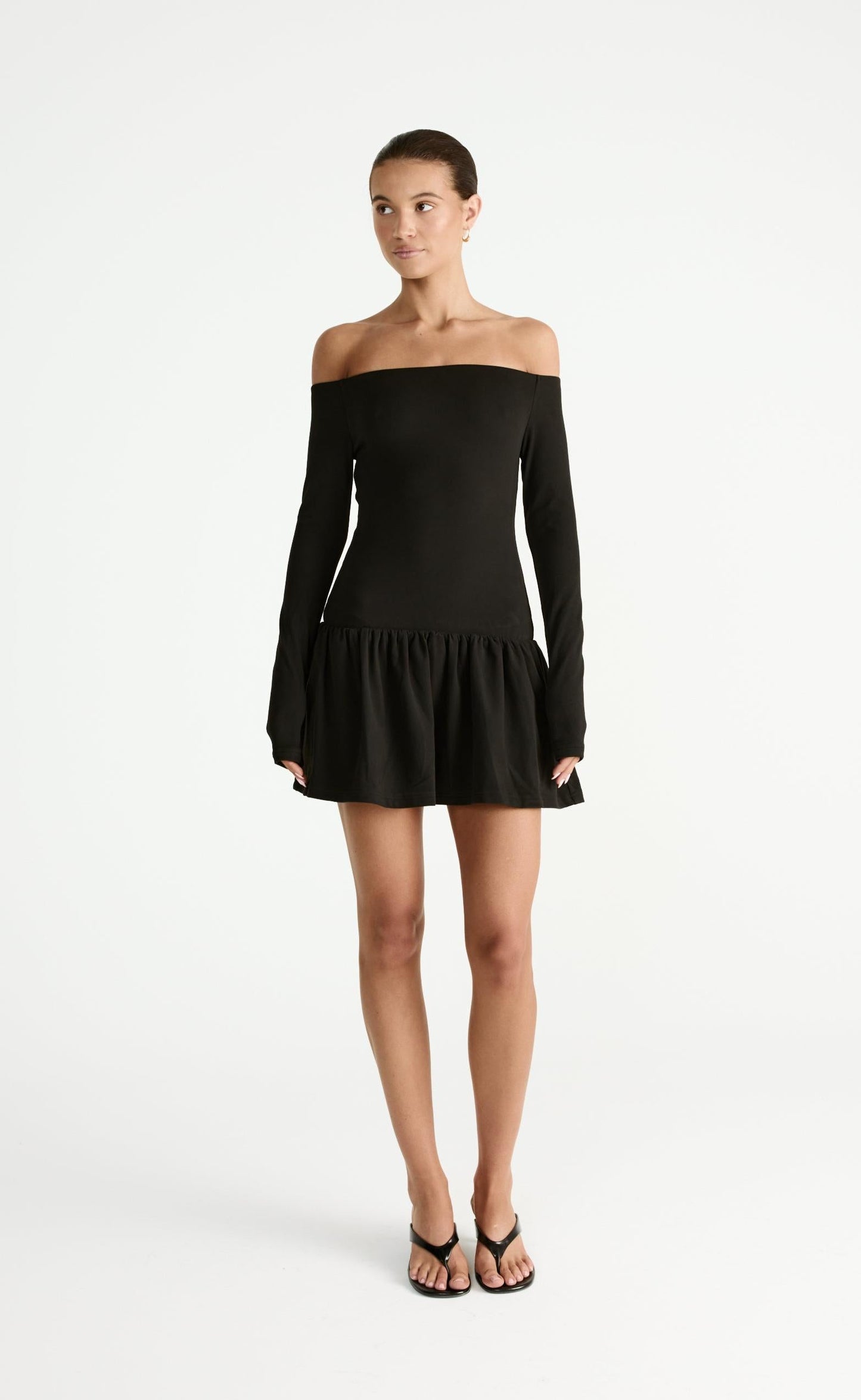 Yanna Long Sleeve Mini Dress (Black)