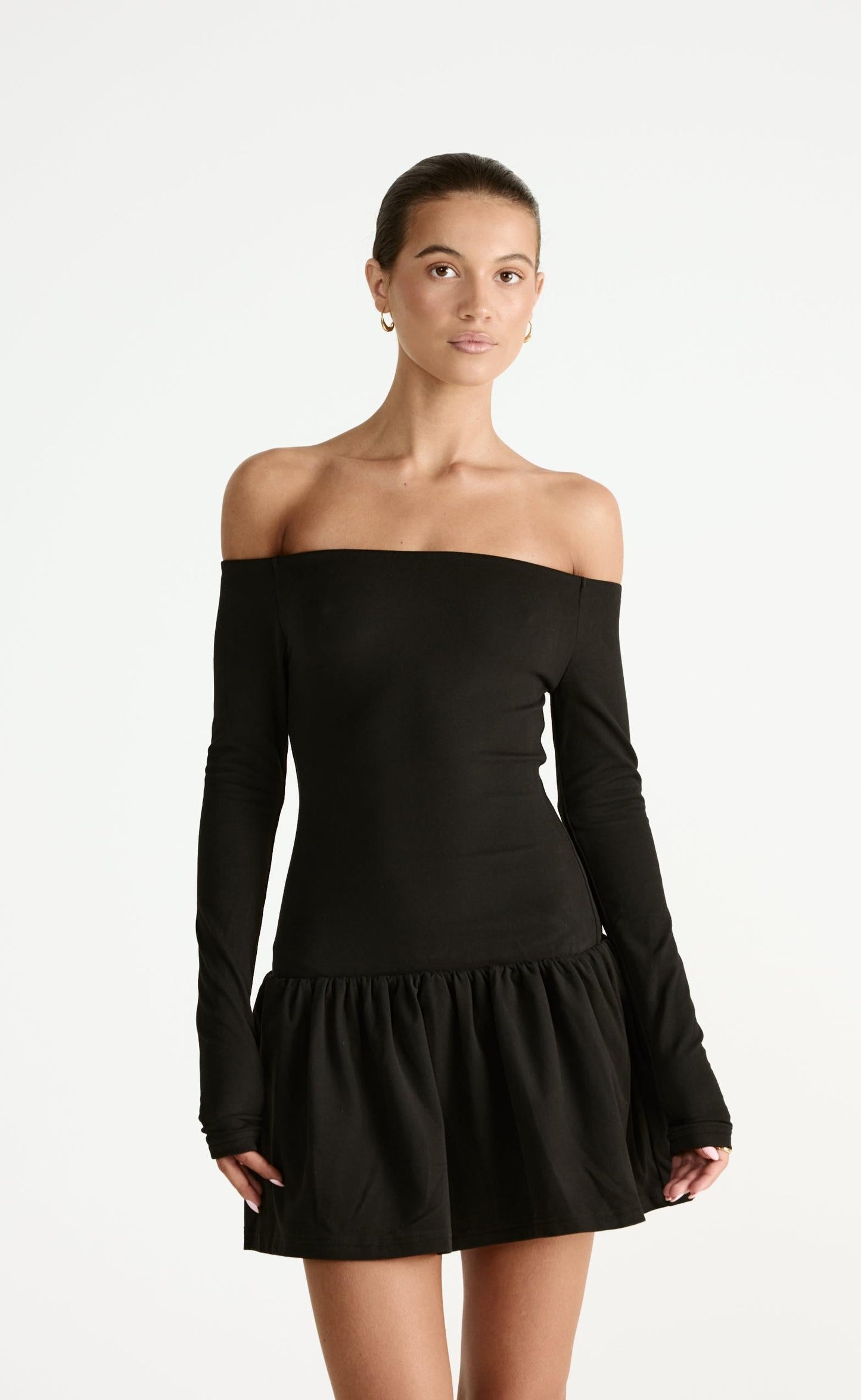 Yanna Long Sleeve Mini Dress (Black)