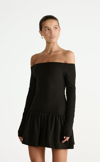 Yanna Long Sleeve Mini Dress (Black)