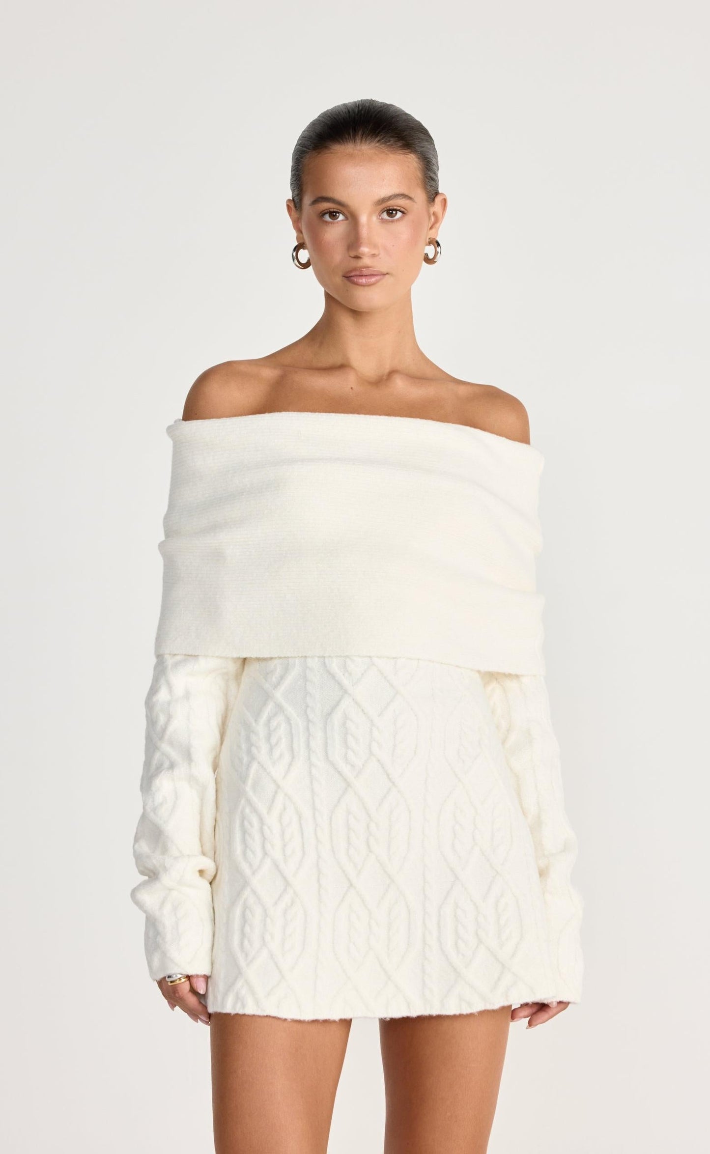 Pavati Long Sleeve Mini Dress (Off White)