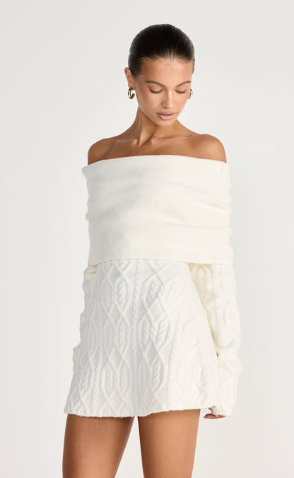 Pavati Long Sleeve Mini Dress (Off White)