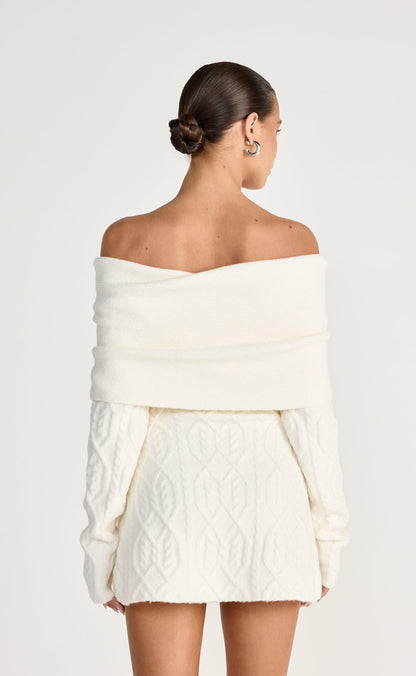 Pavati Long Sleeve Mini Dress (Off White)