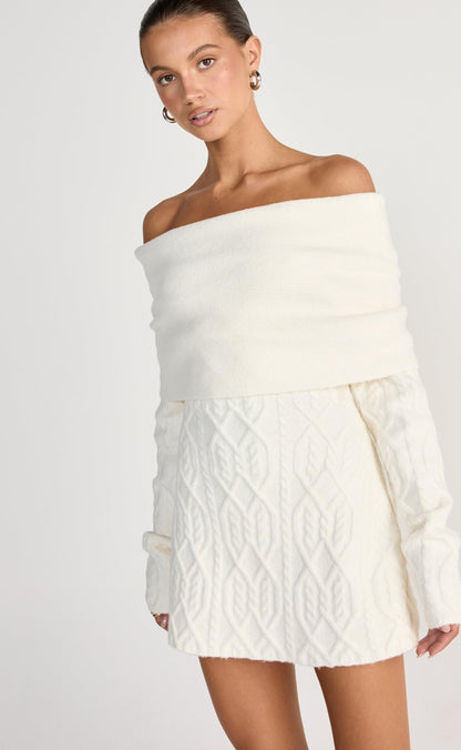 Pavati Long Sleeve Mini Dress (Off White)
