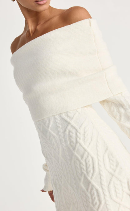 Pavati Long Sleeve Mini Dress (Off White)