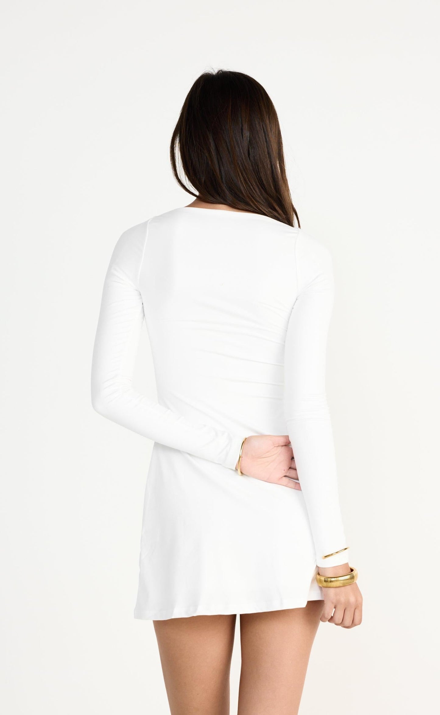 Addie Long Sleeve Mini Dress (White)