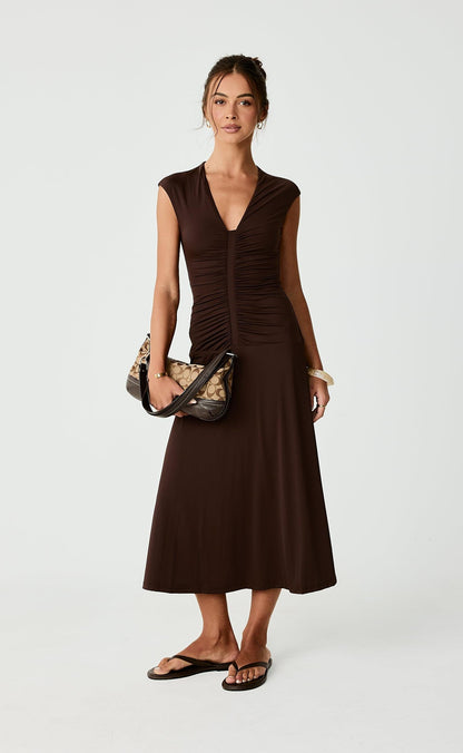 Mila Midi Dress (Chocolate)
