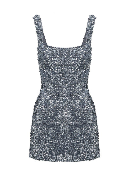 Miss Me Sequin Mini Dress Silver