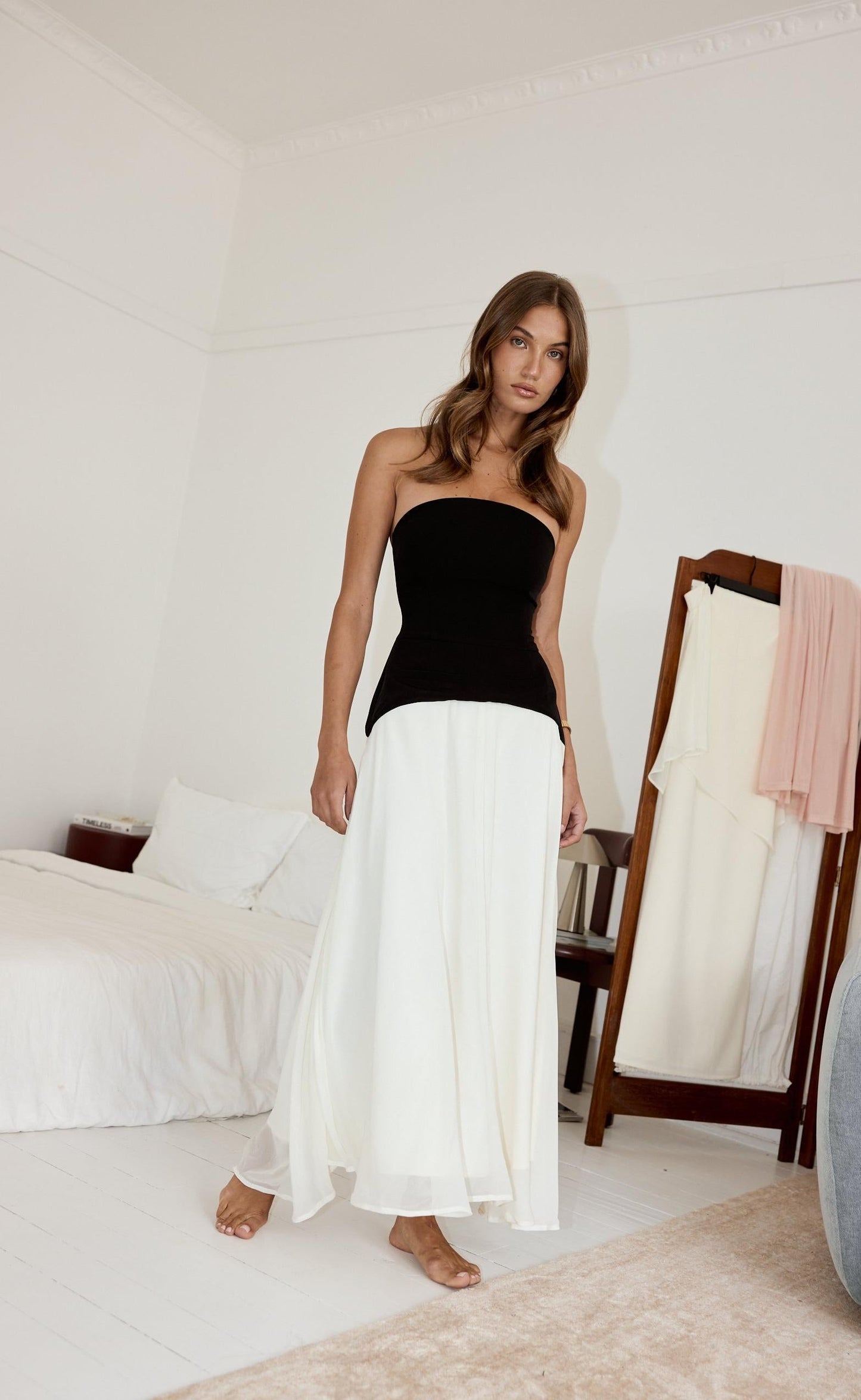 Stella Midi Dress (Black/Cream)