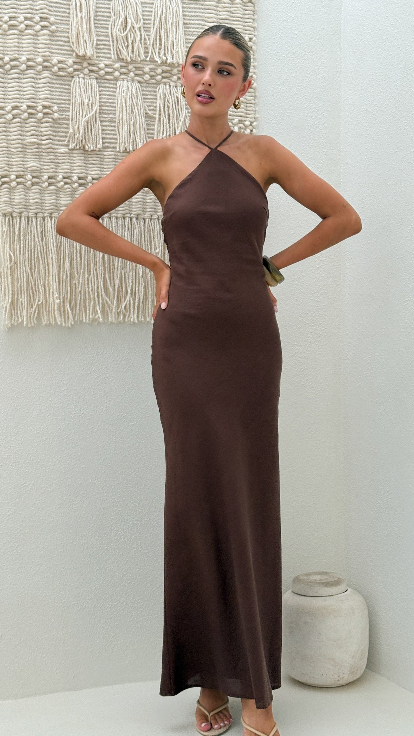 Chiara Linen Maxi Dress - Chocolate