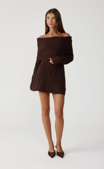 Pavati Long Sleeve Mini Dress (Chocolate Marle)