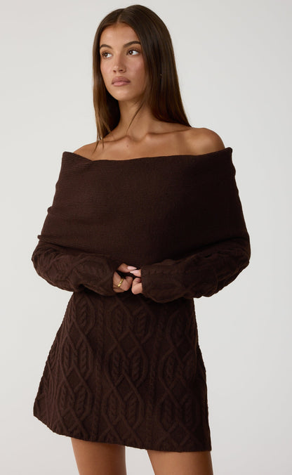 Pavati Long Sleeve Mini Dress (Chocolate Marle)