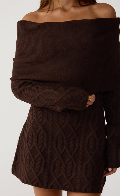 Pavati Long Sleeve Mini Dress (Chocolate Marle)