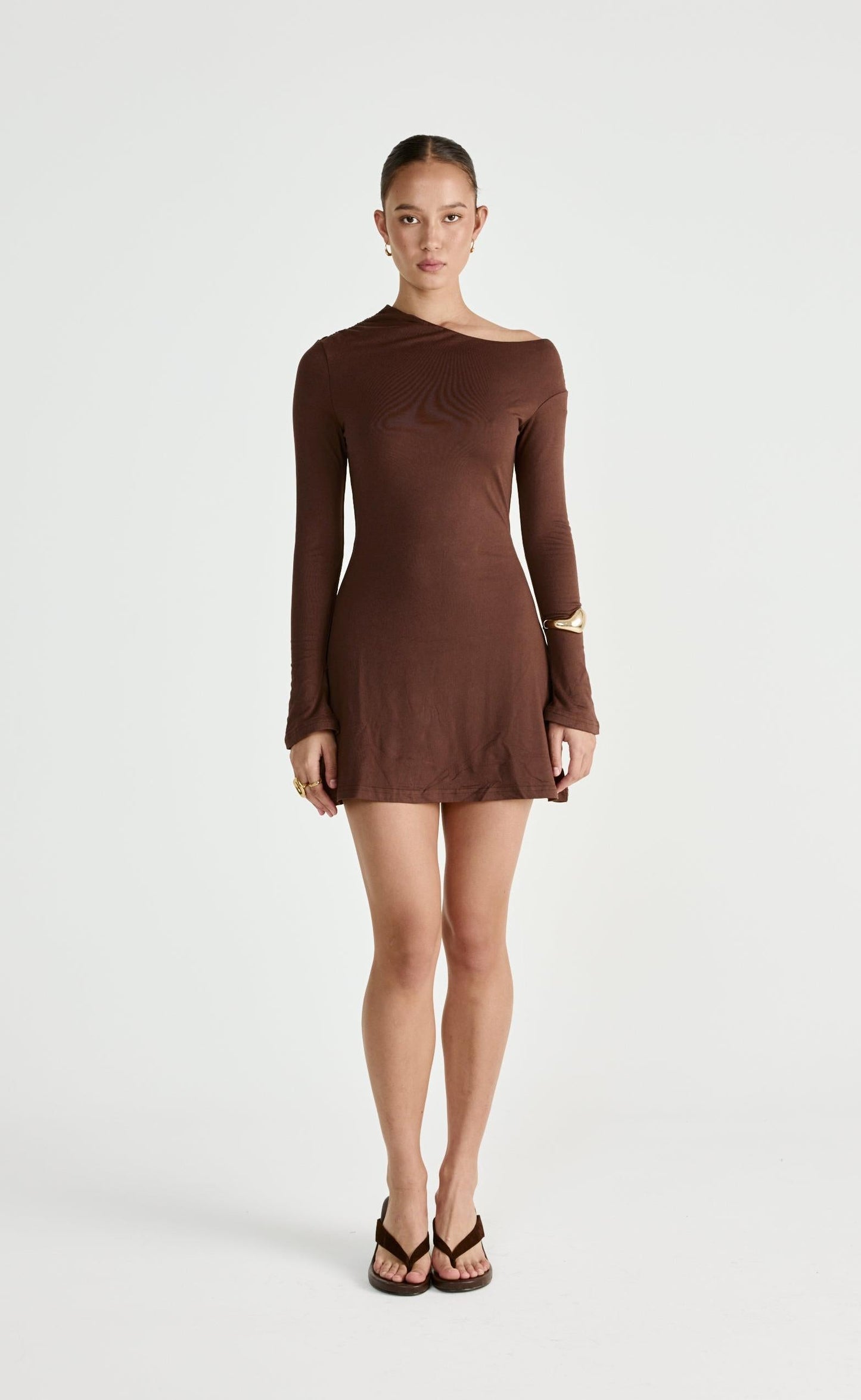 Ozias Long Sleeve Mini Dress (Chocolate)