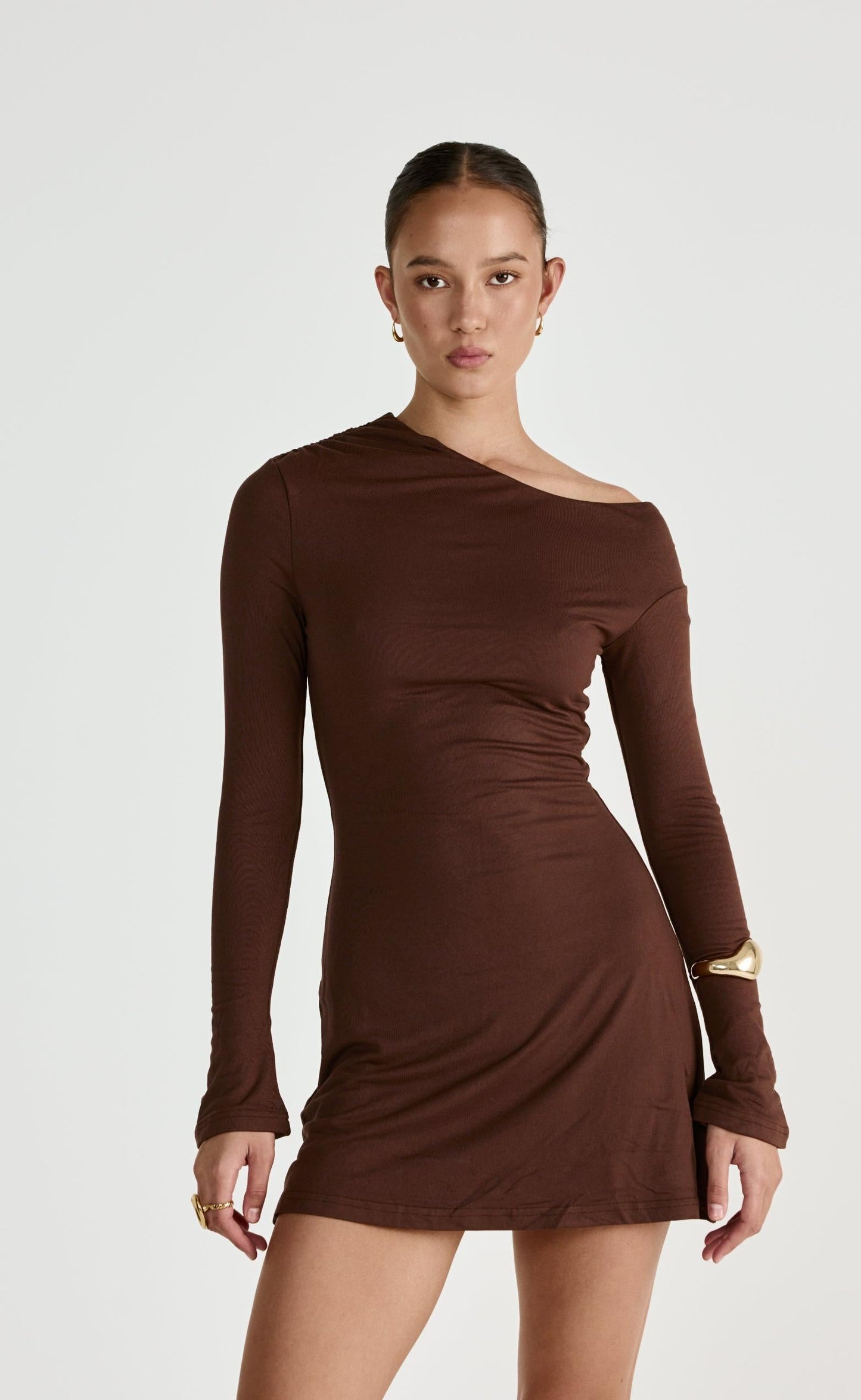 Ozias Long Sleeve Mini Dress (Chocolate)