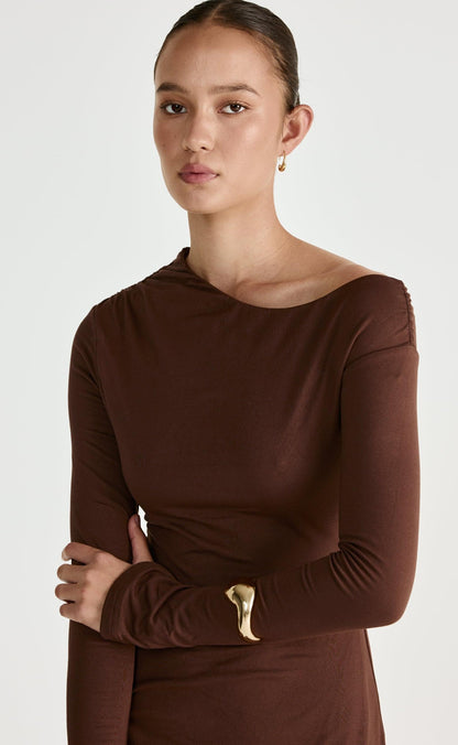 Ozias Long Sleeve Mini Dress (Chocolate)
