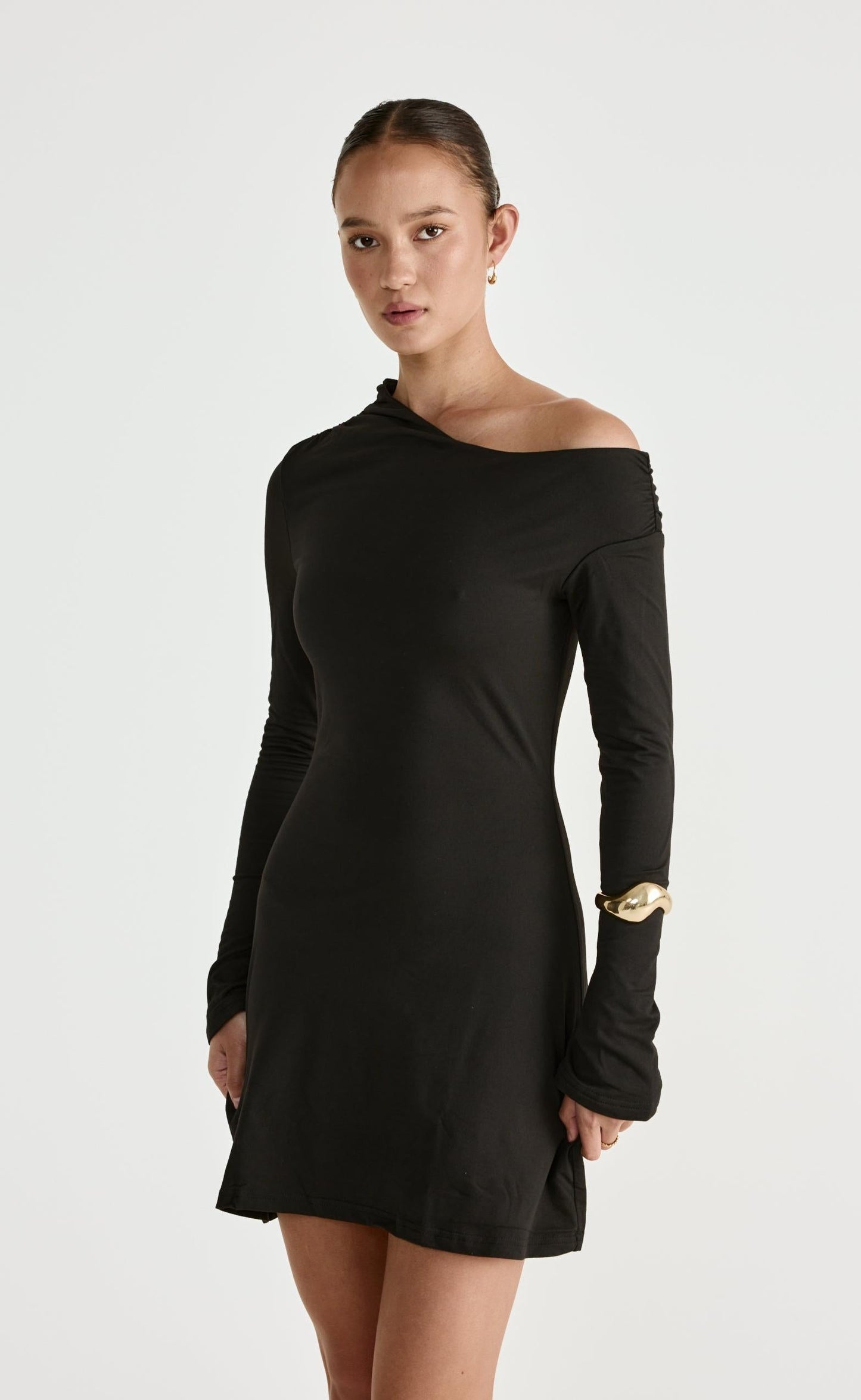 Ozias Long Sleeve Mini Dress (Black)