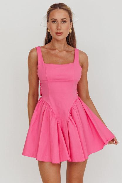 Verdant Square Neck Flared Mini Dress Fuchsia