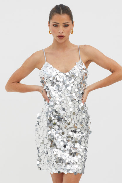 Moon Dust Sequin Mini Dress Silver