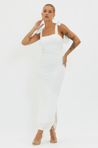 Bindi Puckered Tied Strap Dress White