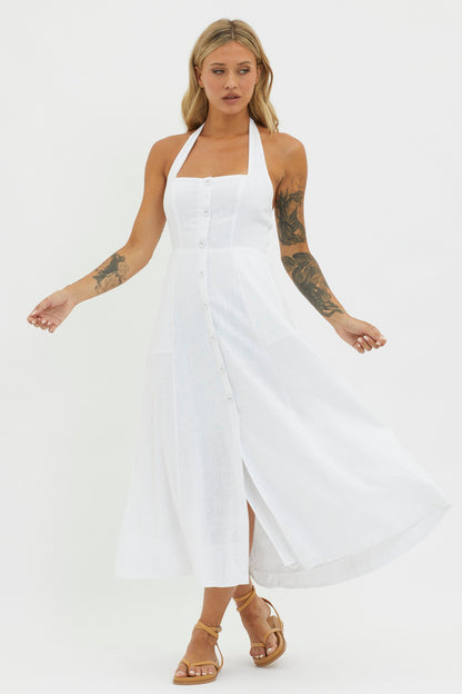 Marybeth Halterneck Midi Dress White