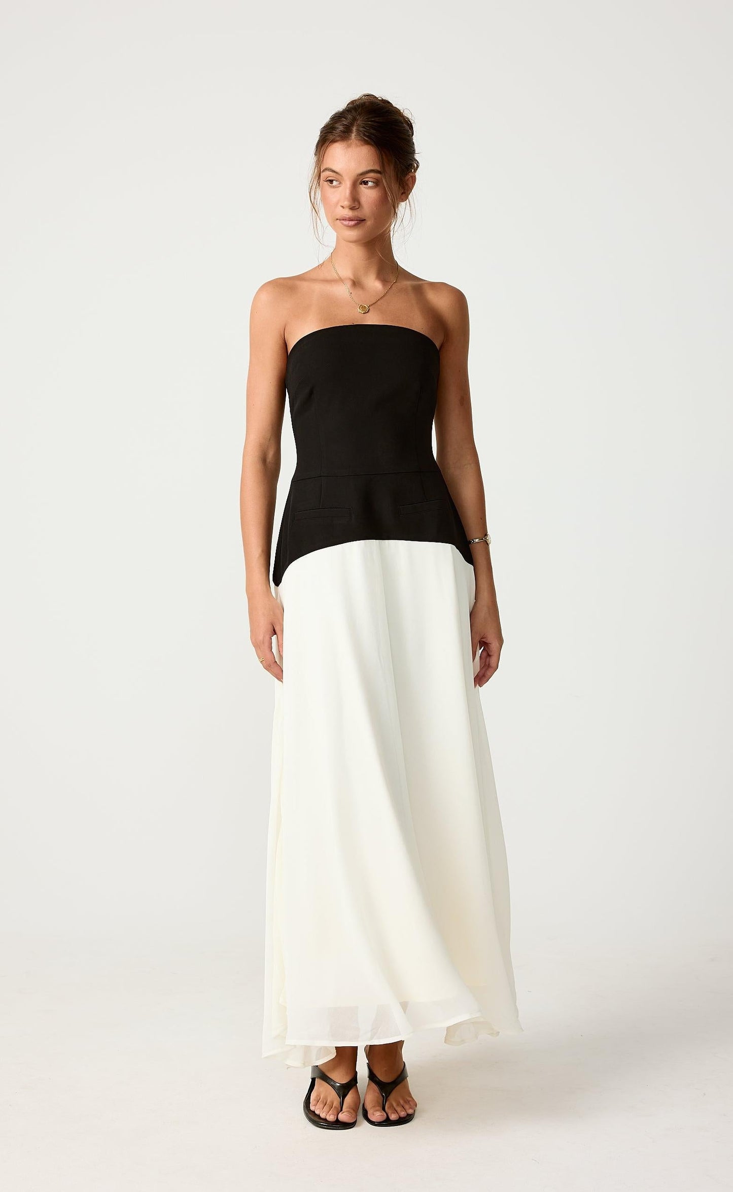 Stella Midi Dress (Black/Cream)
