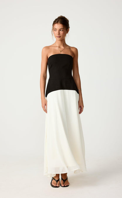 Stella Midi Dress (Black/Cream)