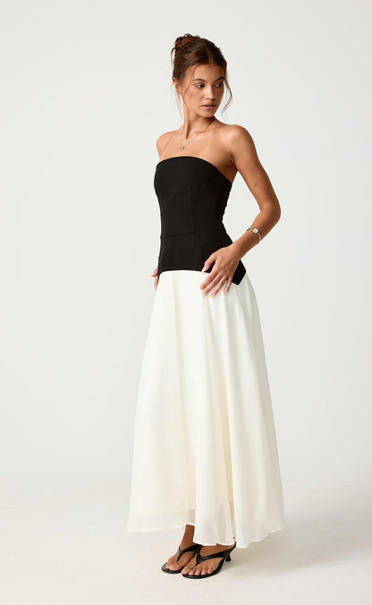 Stella Midi Dress (Black/Cream)