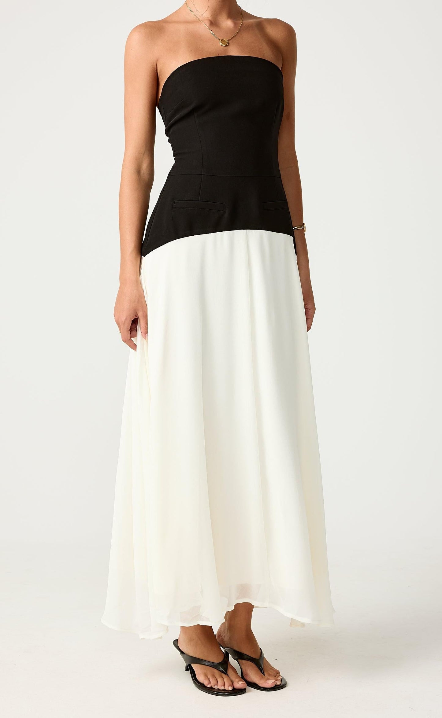 Stella Midi Dress (Black/Cream)