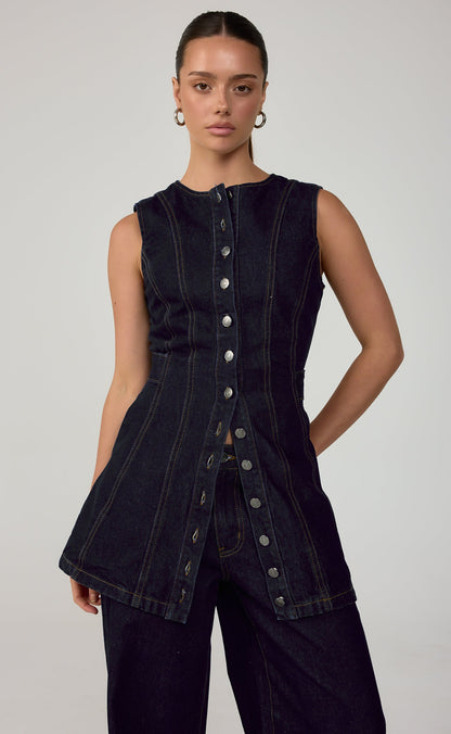 Heath Mini Dress (Navy Blue Denim)