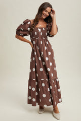Puff Sleeve Polka Dot Maxi Dress