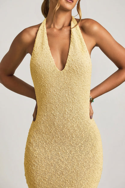 Bouclé Halterneck Maxi Dress in Yellow