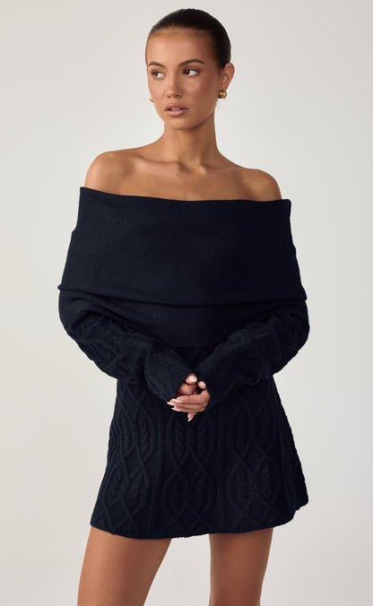 Pavati Long Sleeve Mini Dress (Navy)